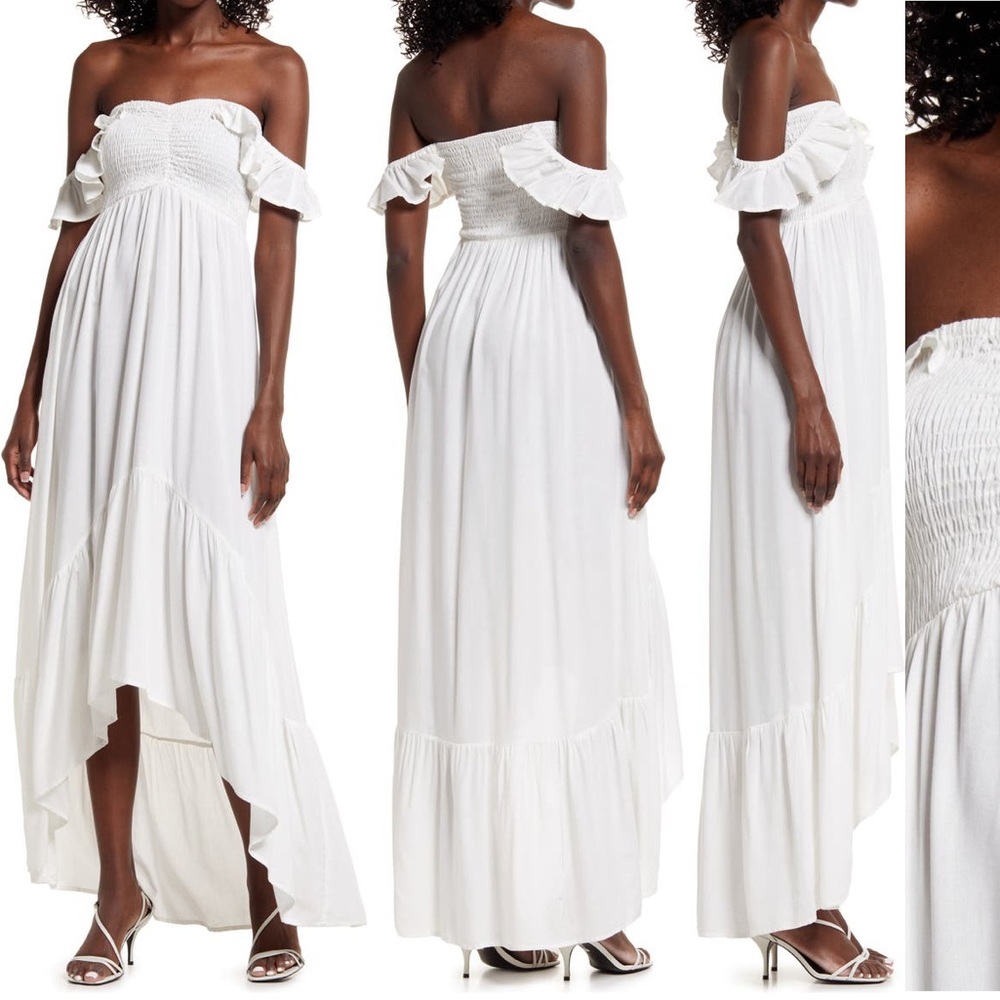 AREA White High Low Dress